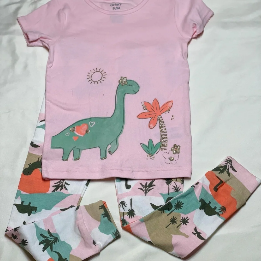 Toddler Girl Carter's Dinosaur Tops & Bottoms Pajama Set 3 piece. 1 Top 2 Bottom - Picture 3 of 4